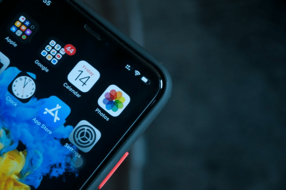 An iPhone screen turned on.