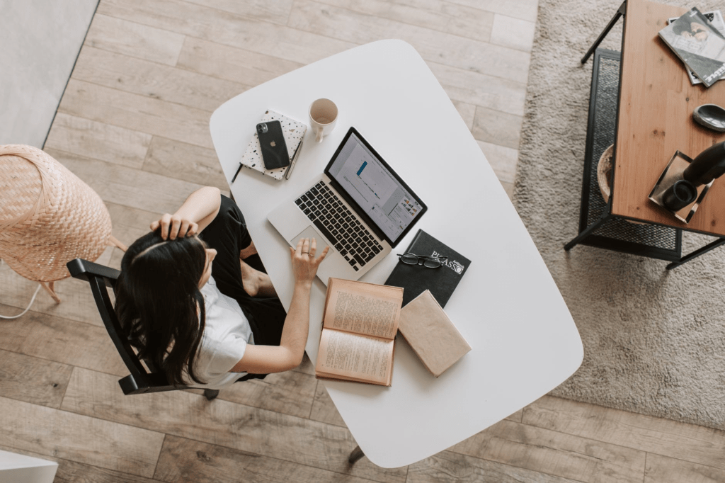 A woman working from home